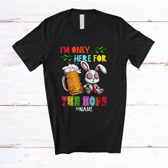 MacnyStore - Personalized Custom Name Only Here For The Hops; Joyful Easter Drunk Bunny Drinking Beer T-Shirt