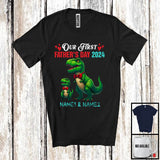 MacnyStore - Personalized Custom Name Our First Father's Day 2024, Adorable T-Rex Dinosaur, Family Group T-Shirt