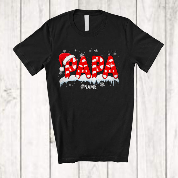 MacnyStore - Personalized Custom Name Papa; Wonderful Christmas Santa Candy Cane Cosplay; Family T-Shirt