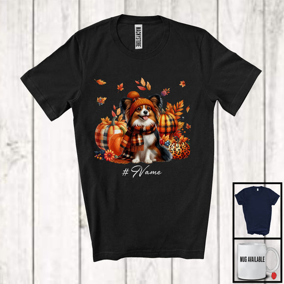 MacnyStore - Personalized Custom Name Papillon Plaid Pumpkins; Thanksgiving Fall Leaves; Family T-Shirt