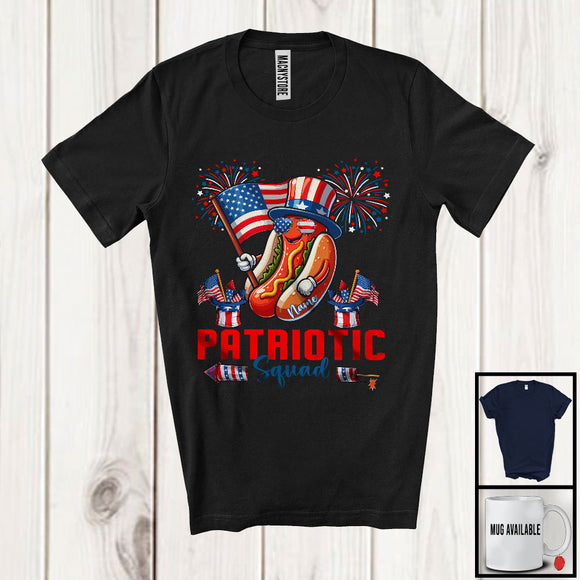 MacnyStore - Personalized Custom Name Patriotic Squad, Humorous 4th of July Hotdog, American Flag Patriotic T-Shirt