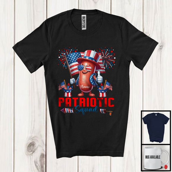 MacnyStore - Personalized Custom Name Patriotic Squad, Humorous 4th of July Sausage, American Flag Patriotic T-Shirt