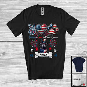 MacnyStore - Personalized Custom Name Peace Love Cane Corsos, Lovely 4th Of July American Flag Patriotic T-Shirt