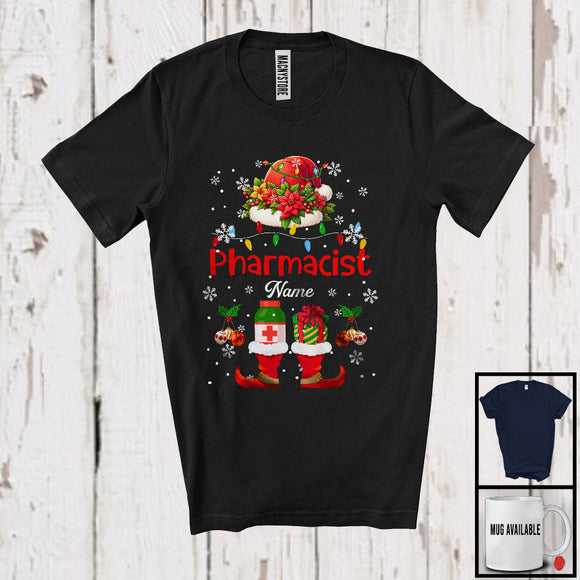 MacnyStore - Personalized Custom Name Pharmacist, Joyful Christmas Lights Santa Pill, Jobs Careers T-Shirt