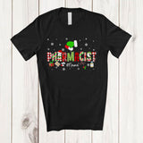 MacnyStore - Personalized Custom Name Pharmacist; Lovely Christmas Plaid Green Santa Hand; Pharmacist Squad T-Shirt