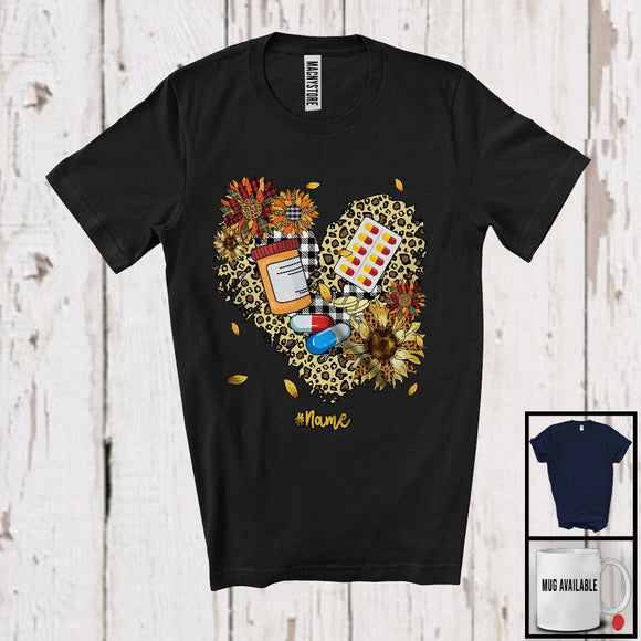 MacnyStore - Personalized Custom Name Pharmacist, Lovely Leopard Heart Shape Sunflowers, Pharmacist Group T-Shirt