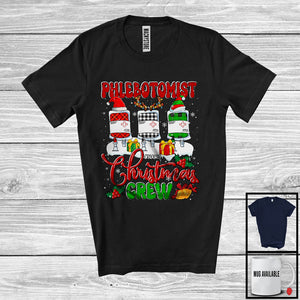 MacnyStore - Personalized Custom Name Phlebotomist Christmas Crew; Cheerful Plaid X-mas Pajama; Jobs T-Shirt