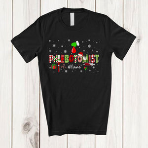 MacnyStore - Personalized Custom Name Phlebotomist; Lovely Christmas Plaid Green Santa Hand; Jobs Careers T-Shirt