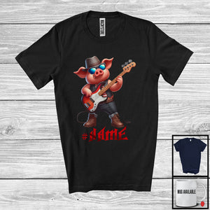 MacnyStore - Personalized Custom Name Pig Playing Guitar Rock; Joyful Music Bass Guitar Farmer T-Shirt