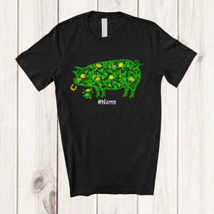 MacnyStore - Personalized Custom Name Pig Shape Shamrock; Adorable St. Patrick's Day Gold Pot; Farmer T-Shirt