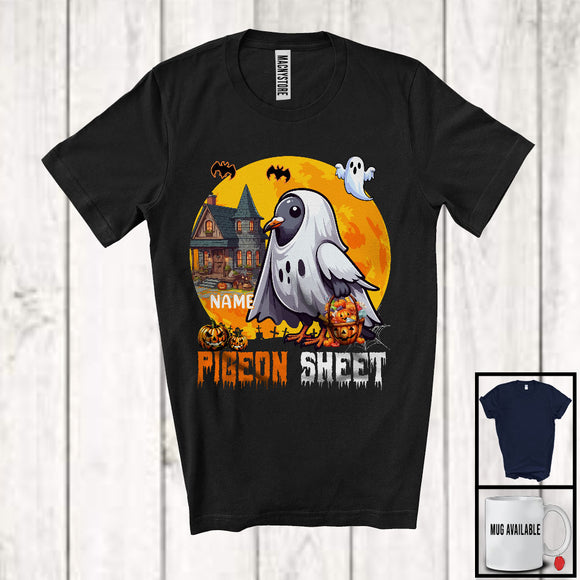 MacnyStore - Personalized Custom Name Pigeon Sheet, Adorable Halloween Moon Boo Ghost Pigeon Lover T-Shirt