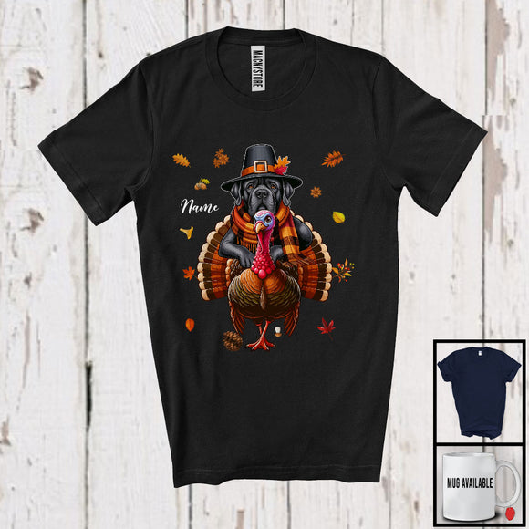 MacnyStore - Personalized Custom Name Pilgrim Cane Corso Riding Turkey; Lovely Thanksgiving Fall Leaves T-Shirt