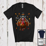 MacnyStore - Personalized Custom Name Pilgrim Great Dane Riding Turkey; Lovely Thanksgiving Fall Leaves T-Shirt