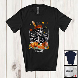 MacnyStore - Personalized Custom Name Pilgrim Skeleton Dinner; Amazing Thanksgiving Fall Leaves; Family T-Shirt