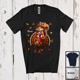 MacnyStore - Personalized Custom Name Pilgrim Squirrel Riding Turkey; Lovely Thanksgiving Fall Leaves T-Shirt