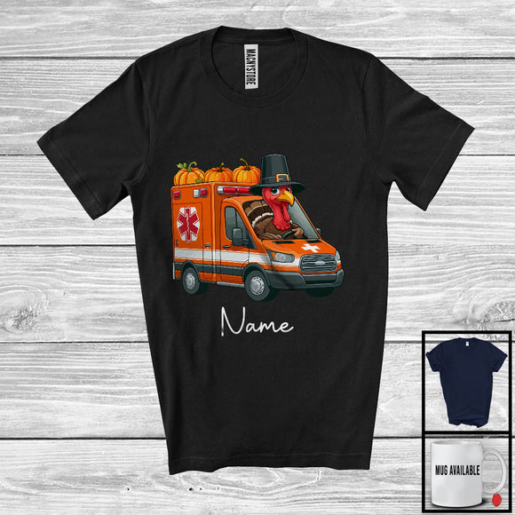 MacnyStore - Personalized Custom Name Pilgrim Turkey Driving Ambulance, Amazing Thanksgiving Driver Team T-Shirt