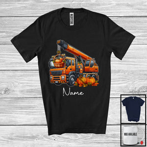 MacnyStore - Personalized Custom Name Pilgrim Turkey Driving Crane Truck, Amazing Thanksgiving Driver Team T-Shirt