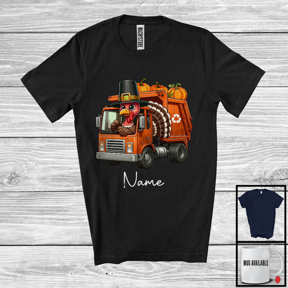 MacnyStore - Personalized Custom Name Pilgrim Turkey Driving Garbage Truck, Amazing Thanksgiving Driver Team T-Shirt