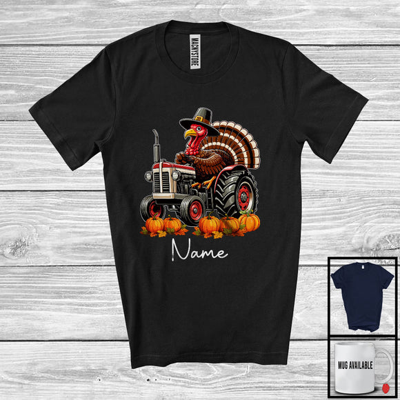 MacnyStore - Personalized Custom Name Pilgrim Turkey Driving Tractor, Amazing Thanksgiving Driver Team T-Shirt