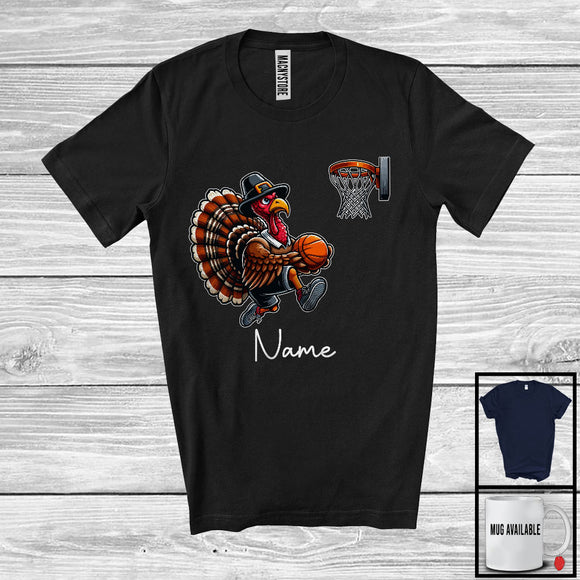 MacnyStore - Personalized Custom Name Pilgrim Turkey Playing Basketball, Lovely Thanksgiving Sport Player Team T-Shirt