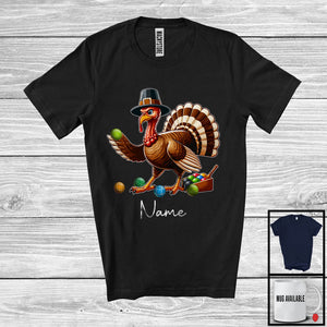 MacnyStore - Personalized Custom Name Pilgrim Turkey Playing Bocce Ball, Lovely Thanksgiving Sport Player Team T-Shirt