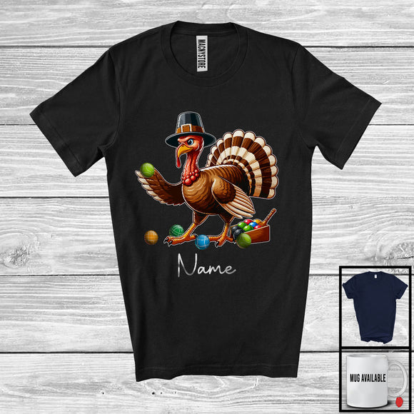 MacnyStore - Personalized Custom Name Pilgrim Turkey Playing Bocce Ball, Lovely Thanksgiving Sport Player Team T-Shirt
