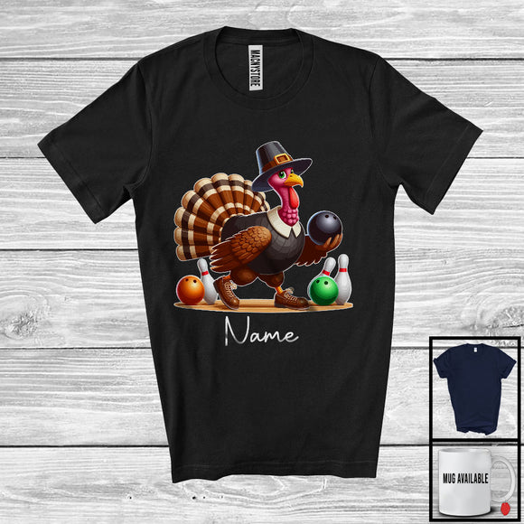 MacnyStore - Personalized Custom Name Pilgrim Turkey Playing Bowling, Lovely Thanksgiving Sport Player Team T-Shirt