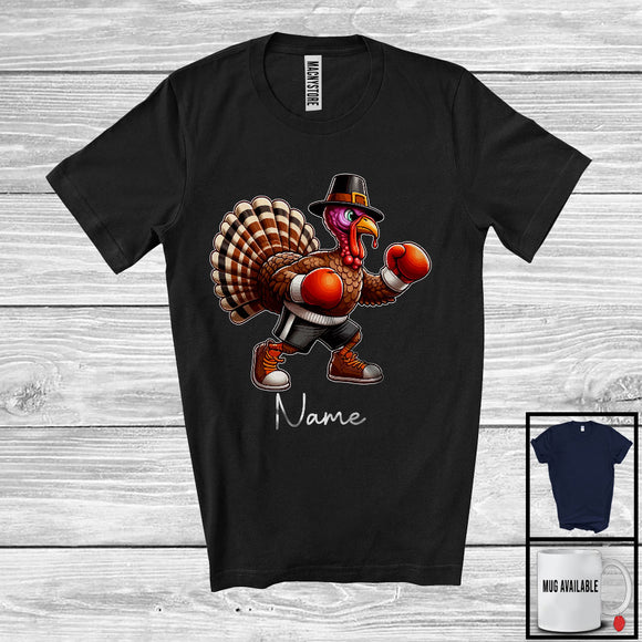 MacnyStore - Personalized Custom Name Pilgrim Turkey Playing Boxing, Lovely Thanksgiving Sport Player Team T-Shirt
