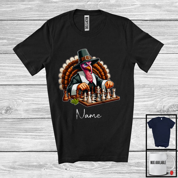MacnyStore - Personalized Custom Name Pilgrim Turkey Playing Chess, Lovely Thanksgiving Sport Player Team T-Shirt