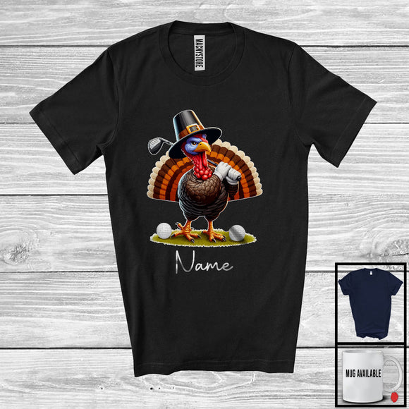 MacnyStore - Personalized Custom Name Pilgrim Turkey Playing Golf, Lovely Thanksgiving Sport Player Team T-Shirt