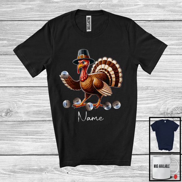 MacnyStore - Personalized Custom Name Pilgrim Turkey Playing Petanque, Lovely Thanksgiving Sport Player Team T-Shirt