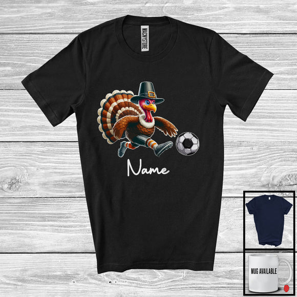 MacnyStore - Personalized Custom Name Pilgrim Turkey Playing Soccer, Lovely Thanksgiving Sport Player Team T-Shirt