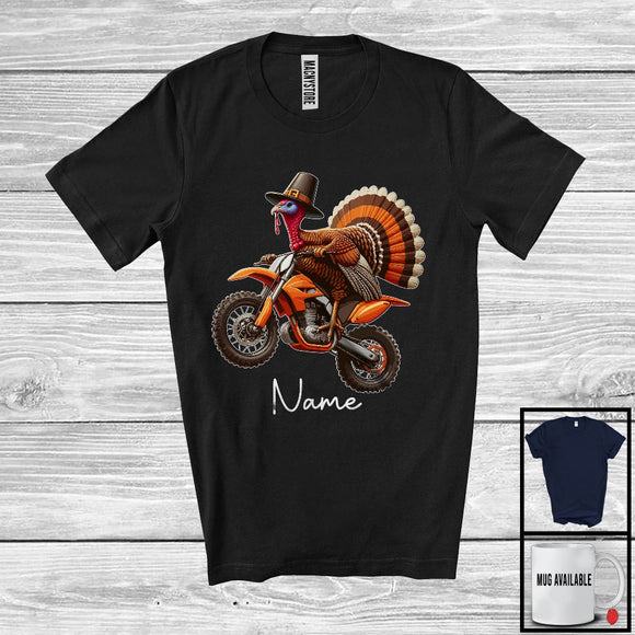MacnyStore - Personalized Custom Name Pilgrim Turkey Riding Dirt Bike, Amazing Thanksgiving Rider Biker Team T-Shirt