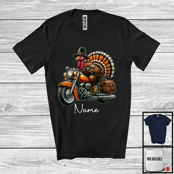 MacnyStore - Personalized Custom Name Pilgrim Turkey Riding Motorcycle, Amazing Thanksgiving Rider Biker Team T-Shirt