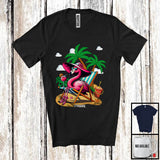 MacnyStore - Personalized Custom Name Pink Flamingo On Beach, Lovely Summer Vacation Palm Tree, Family T-Shirt