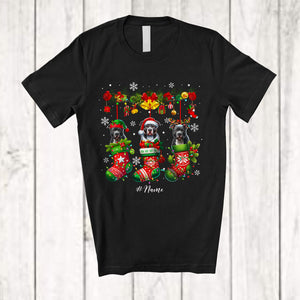 MacnyStore - Personalized Custom Name Pit Bull Dog In Three Christmas Socks; Lovely X-mas Lights Snow T-Shirt