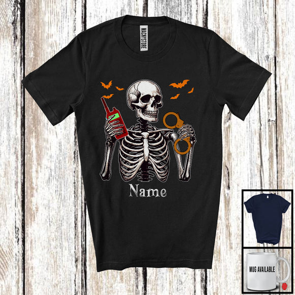MacnyStore - Personalized Custom Name Police Officer Skeleton, Horror Halloween Costume Careers Group T-Shirt