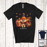 MacnyStore - Personalized Custom Name Pomeranian Plaid Pumpkins; Thanksgiving Fall Leaves; Family T-Shirt