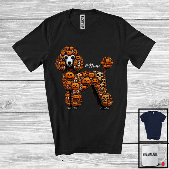 MacnyStore - Personalized Custom Name Poodle Skull Pumpkin Shape; Creepy Halloween Animal Lover T-Shirt