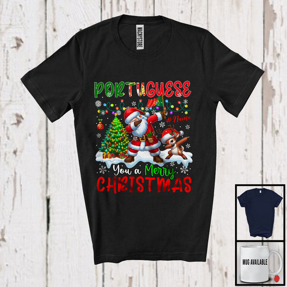 MacnyStore - Personalized Custom Name Portuguese You A Merry Christmas; Joyful Dabbing Santa; Family T-Shirt