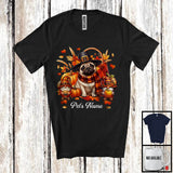 MacnyStore - Personalized Custom Name Pug Gnomes, Lovely Thanksgiving Fall Leaves, Pumpkins T-Shirt