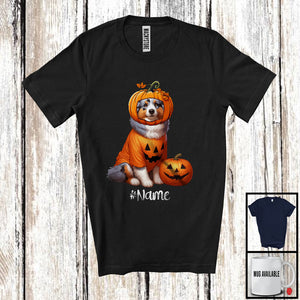 MacnyStore - Personalized Custom Name Pumpkin Australian Shepherd; Humorous Halloween Family T-Shirt