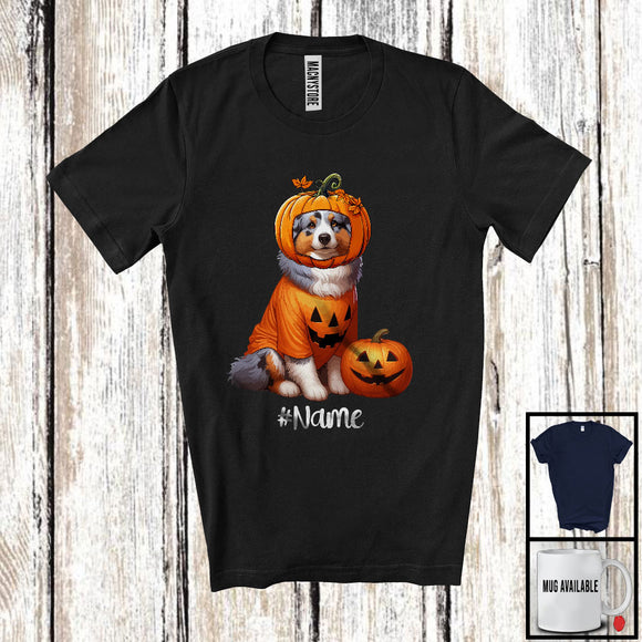 MacnyStore - Personalized Custom Name Pumpkin Australian Shepherd; Humorous Halloween Family T-Shirt