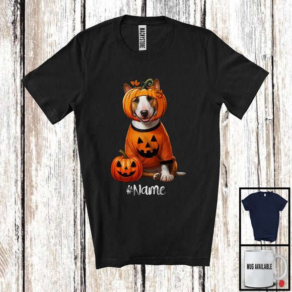 MacnyStore - Personalized Custom Name Pumpkin Bull Terrier; Humorous Halloween Family Group T-Shirt