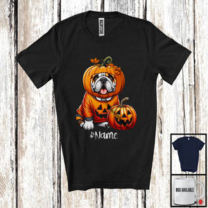 MacnyStore - Personalized Custom Name Pumpkin Bulldog; Humorous Halloween Costume Family T-Shirt