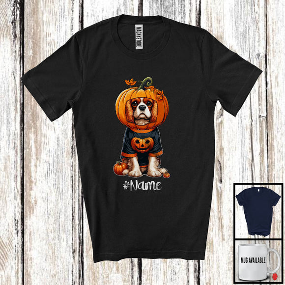 MacnyStore - Personalized Custom Name Pumpkin Cavalier King Charles Spaniel; Humorous Halloween Family T-Shirt