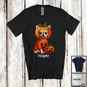 MacnyStore - Personalized Custom Name Pumpkin Chihuahua; Humorous Halloween Family Group T-Shirt