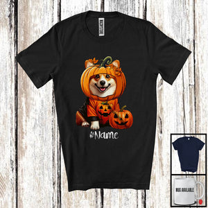 MacnyStore - Personalized Custom Name Pumpkin Corgi; Humorous Halloween Costume Family T-Shirt