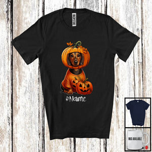 MacnyStore - Personalized Custom Name Pumpkin Dachshund; Humorous Halloween Family Group T-Shirt