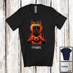 MacnyStore - Personalized Custom Name Pumpkin Dobermann; Humorous Halloween Family Group T-Shirt